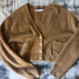 Zara Cropped camel colored cardigan